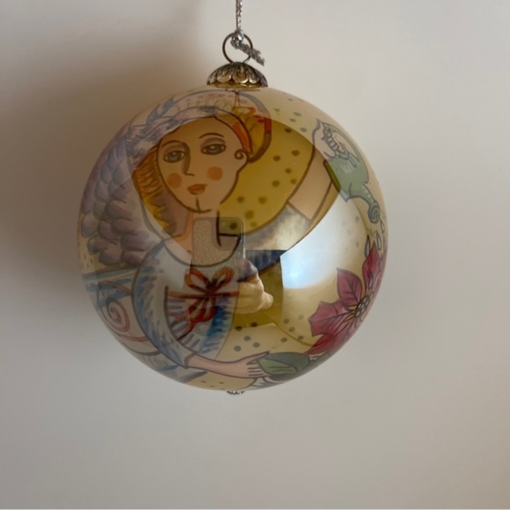 Li Bien Reverse Painted Gardening Angel Glass Ornament 2006